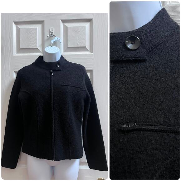 Vintage Alexandra Bartlett Black Wool Boxy Jacket Petite Size Small - Picture 1 of 10